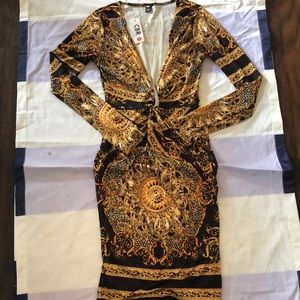 Low cut mid gold and black fashion dress